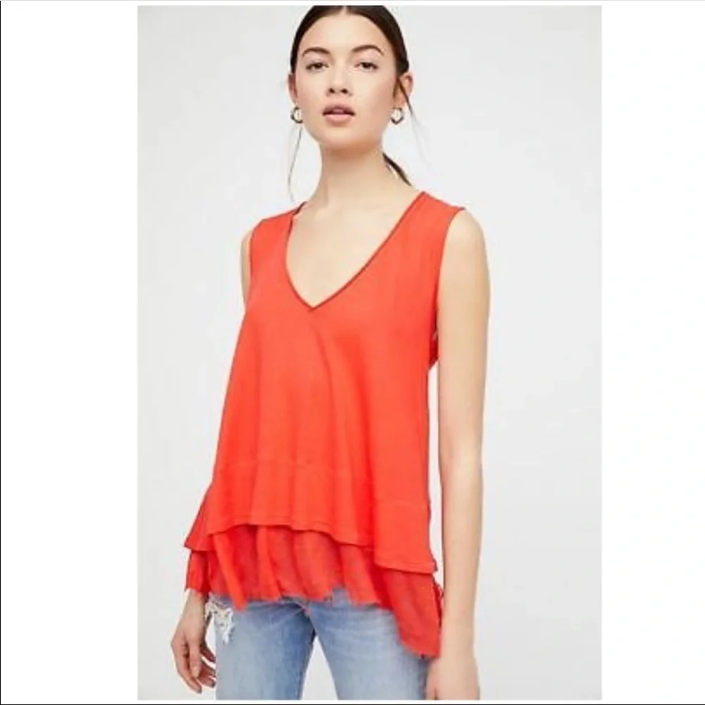 NWT Free People Peachy Tank in Coral - Picture 2 of 8